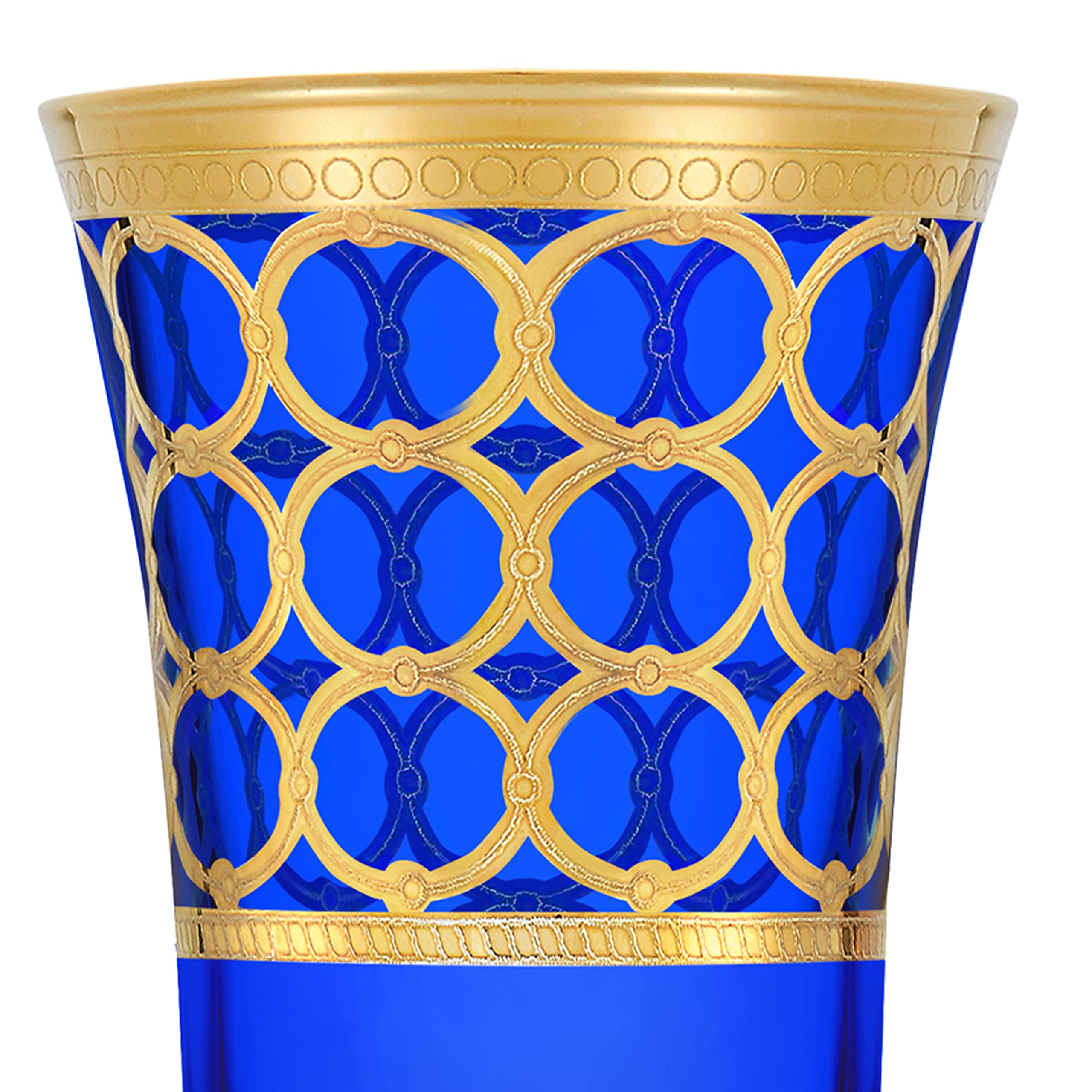 Lorren Home Trends Cobalt Blue Champagne Flutes with Gold Rings, Set of 4