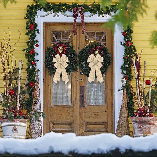 Estivaux Large Christmas Bows - Glitter Golden Burlap Bow for Wreaths & Holiday Decor | Perfect for Front Door & Xmas Tree