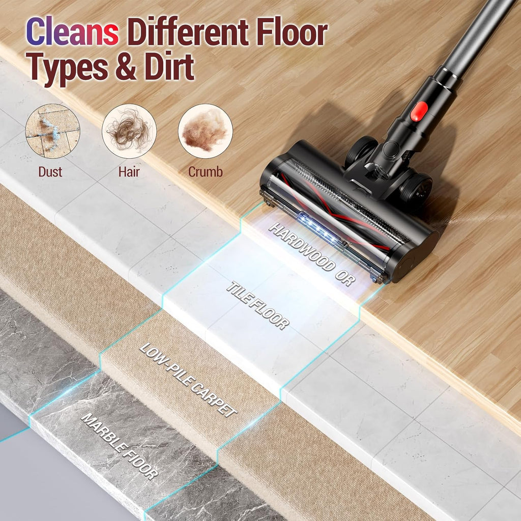 Skiennix Cordless Vacuum Cleaner - 450W Powerful Suction | 50-Minute Runtime, Lightweight 8-in-1 for Pet Hair & Hard Floors