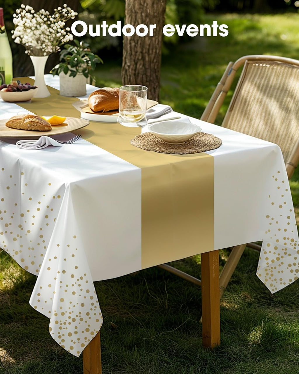Pureegg Disposable Plastic Tablecloths - 8 Pack, 54 x 108 Inch, Leakproof & Sturdy, White Gold