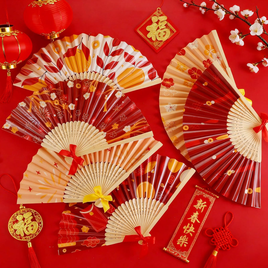 Roowest 36 Pcs Chinese New Year Paper Fans with Bamboo Handles - Asian Oriental 2026 Lunar New Year Decoration Folding Fans Bulk for Japanese Chinese Festival Wall Decor Party Favor Gifts