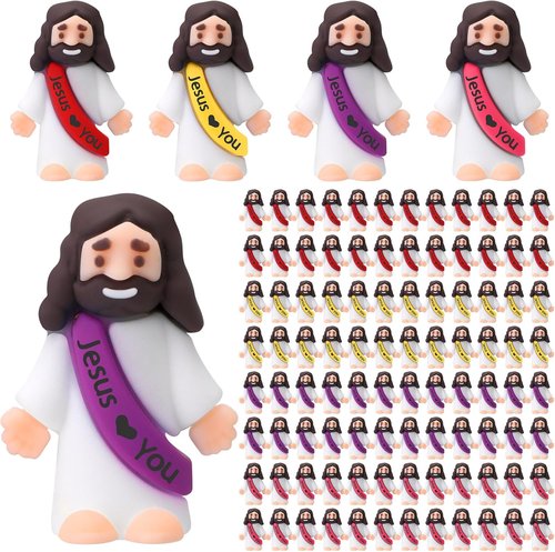 Bememo 100 Pcs Jesus Figures - Original Rubber Pocket Toys for Sunday School & Religious Gifts | Bright Colors