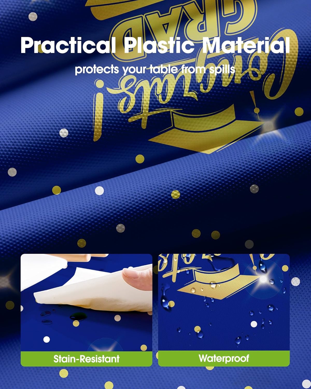 Pureegg Graduation Decorations - Disposable Plastic Tablecloths | 8 Pack, 54 x 108 Inch, Leakproof Blue Cover for Class of 2026 Party