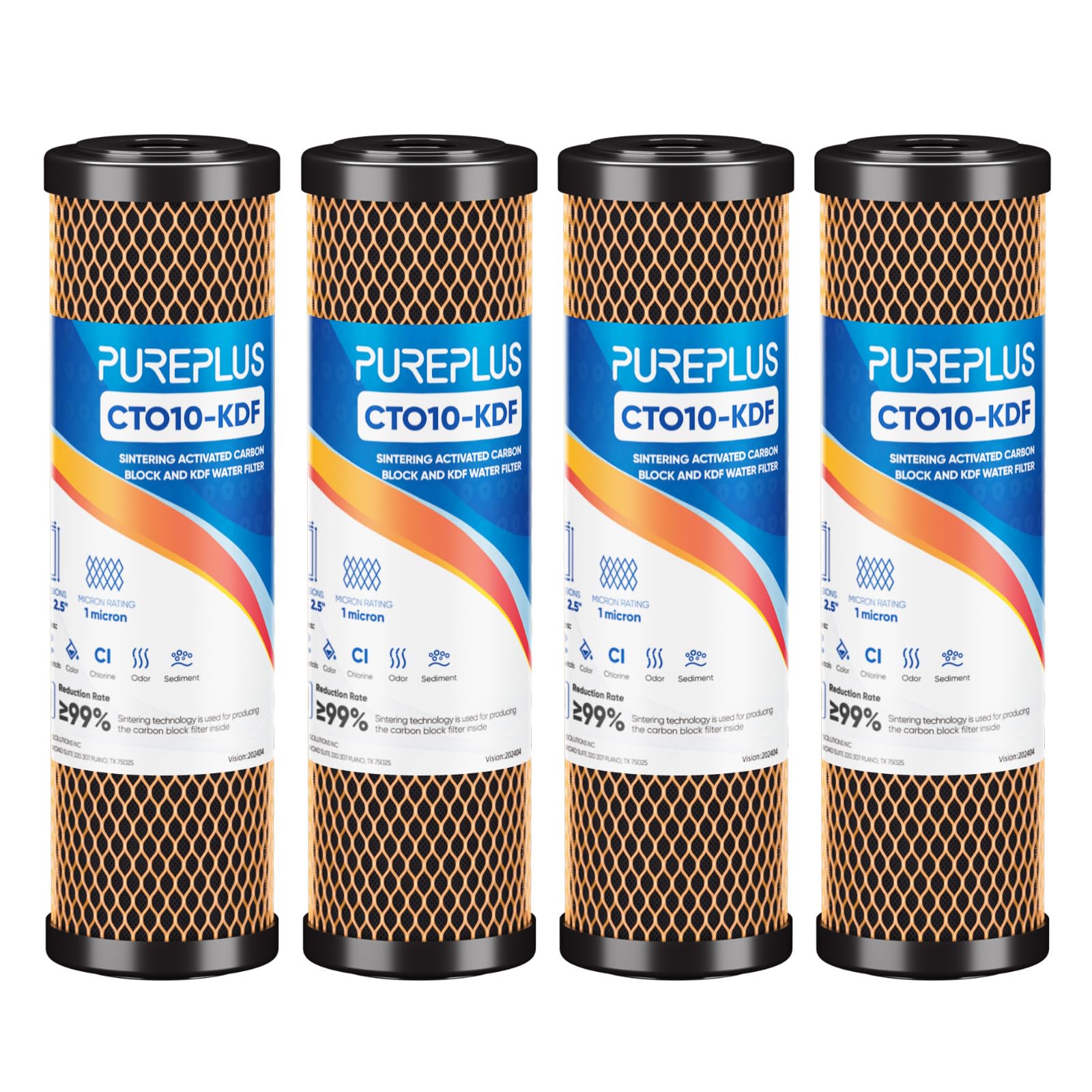 1 Micron 2.5" x 10" Whole House CTO Carbon Water Filter Cartridge Replacement for Under Sink Water Filter System, Dupont WFPFC8002, WFPFC9001, FXWTC, SCWH-5, WHEF-WHWC, WHCF-WHWC, AMZN-SCWH-5, 4Pack
