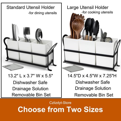 Czlizdyt Cutlery Holder with Drain Holes, Silverware Caddy for Party Countertop, 3pcs Bins Set Utensil Holders for Spoon and Fork, White