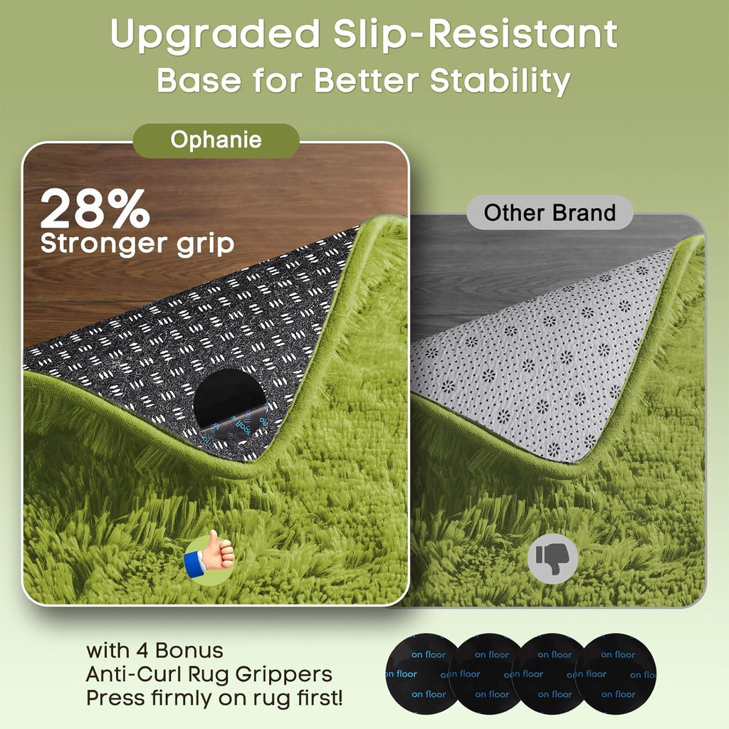 Ophanie Green Area Rug - Soft Fluffy Shag Carpet for Bedroom | 4x6 Cute Plush Indoor Decor