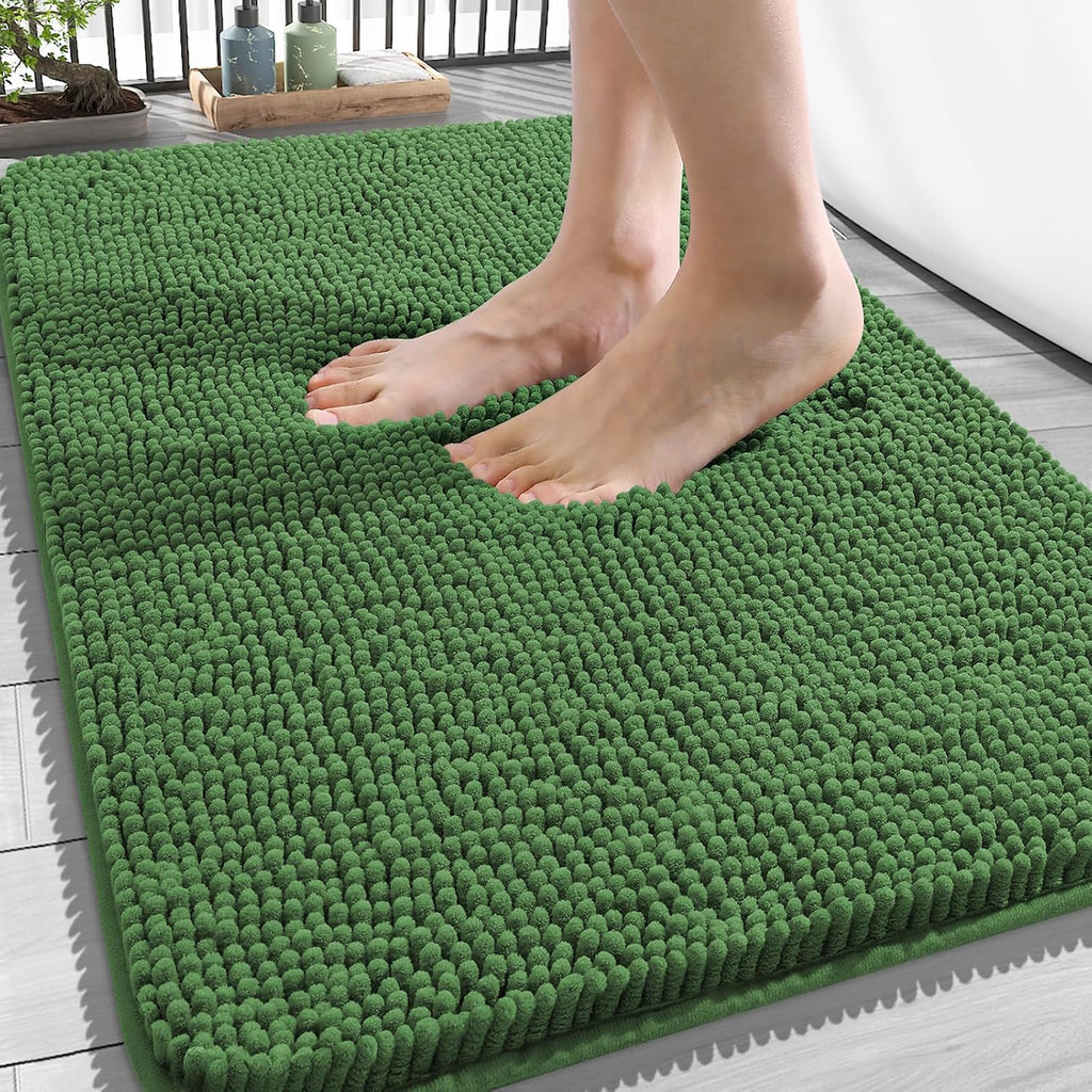 OLANLY Bathroom Rugs - Extra Soft Chenille Bath Mats | Quick-Dry, Machine Washable, 34x21, Olive Green