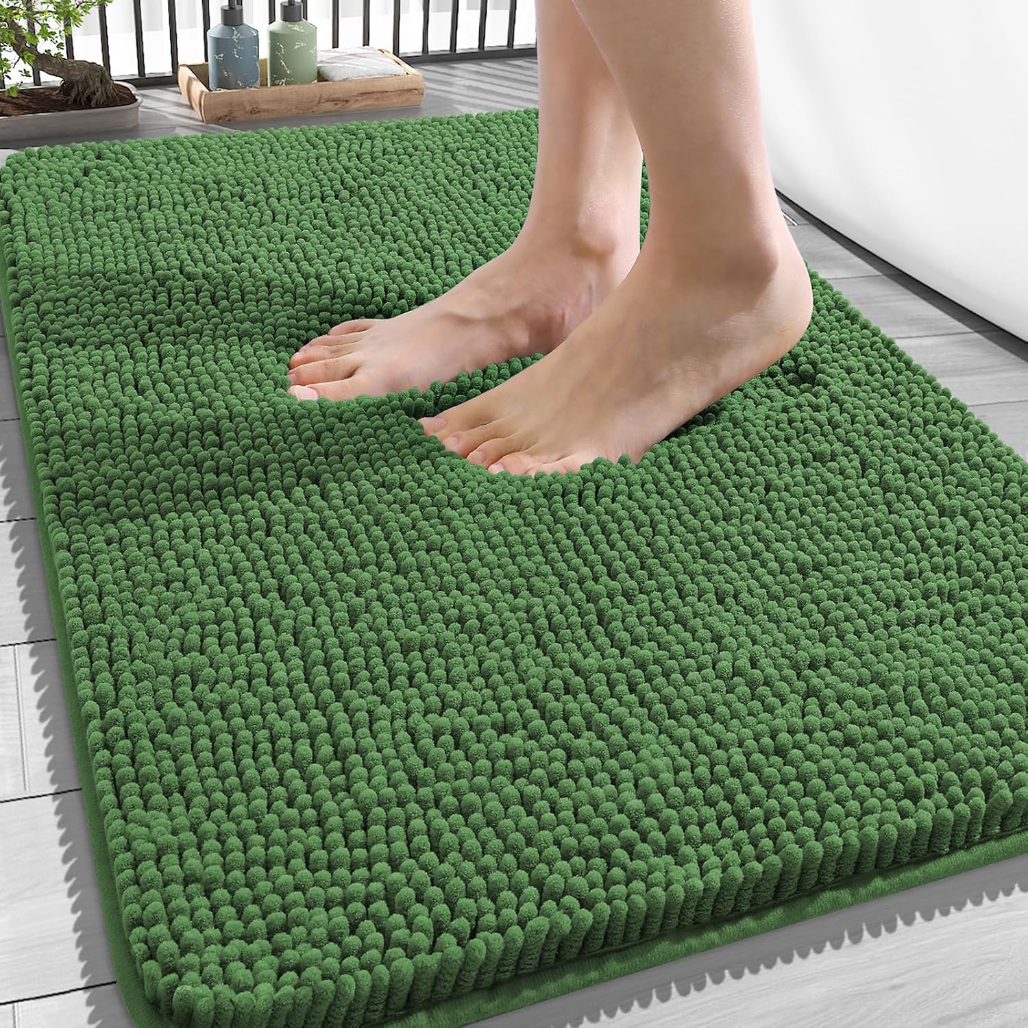 OLANLY Bathroom Rugs - Extra Soft Chenille Bath Mats | Quick-Dry, Machine Washable, 34x21, Olive Green