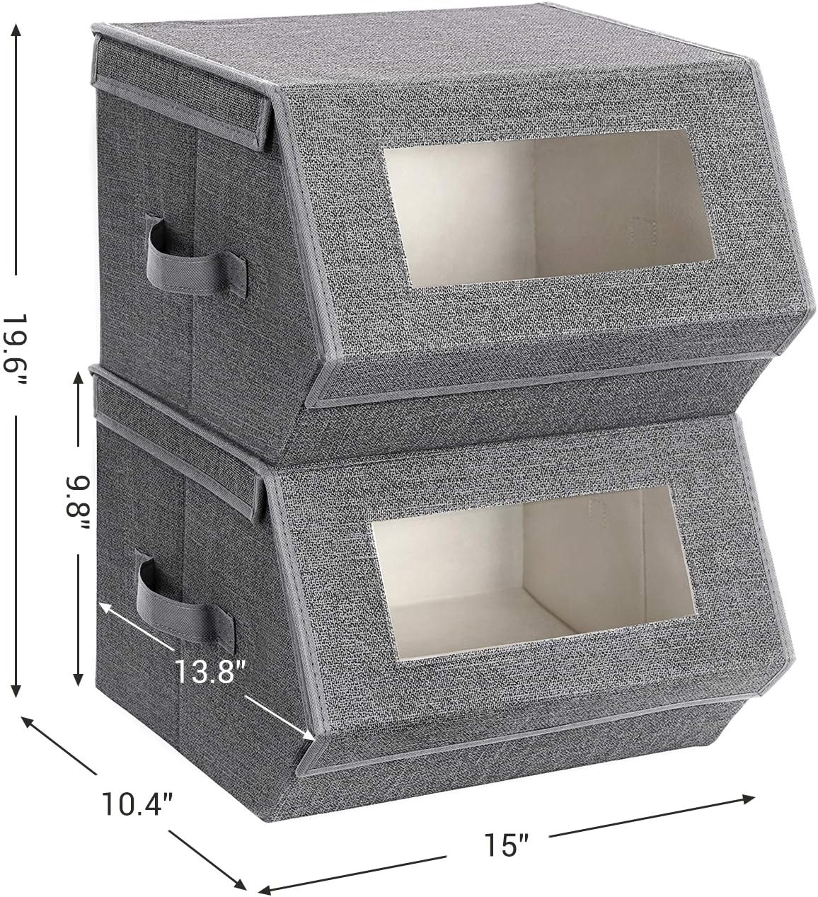 SONGMICS Stackable Storage Bins - Set of 2 Non-Woven Fabric Organizers with Lids & Front Windows | Dark Gray