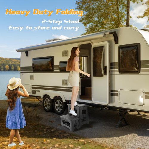 Folding 2 Step Stool for Kids Adults,Collapsible Rv Step Stool Holds 300LB,Anti-Slip Stool Portable Footstool Multifunctional for RV Home Kitchen Bedroom Office Bathroom