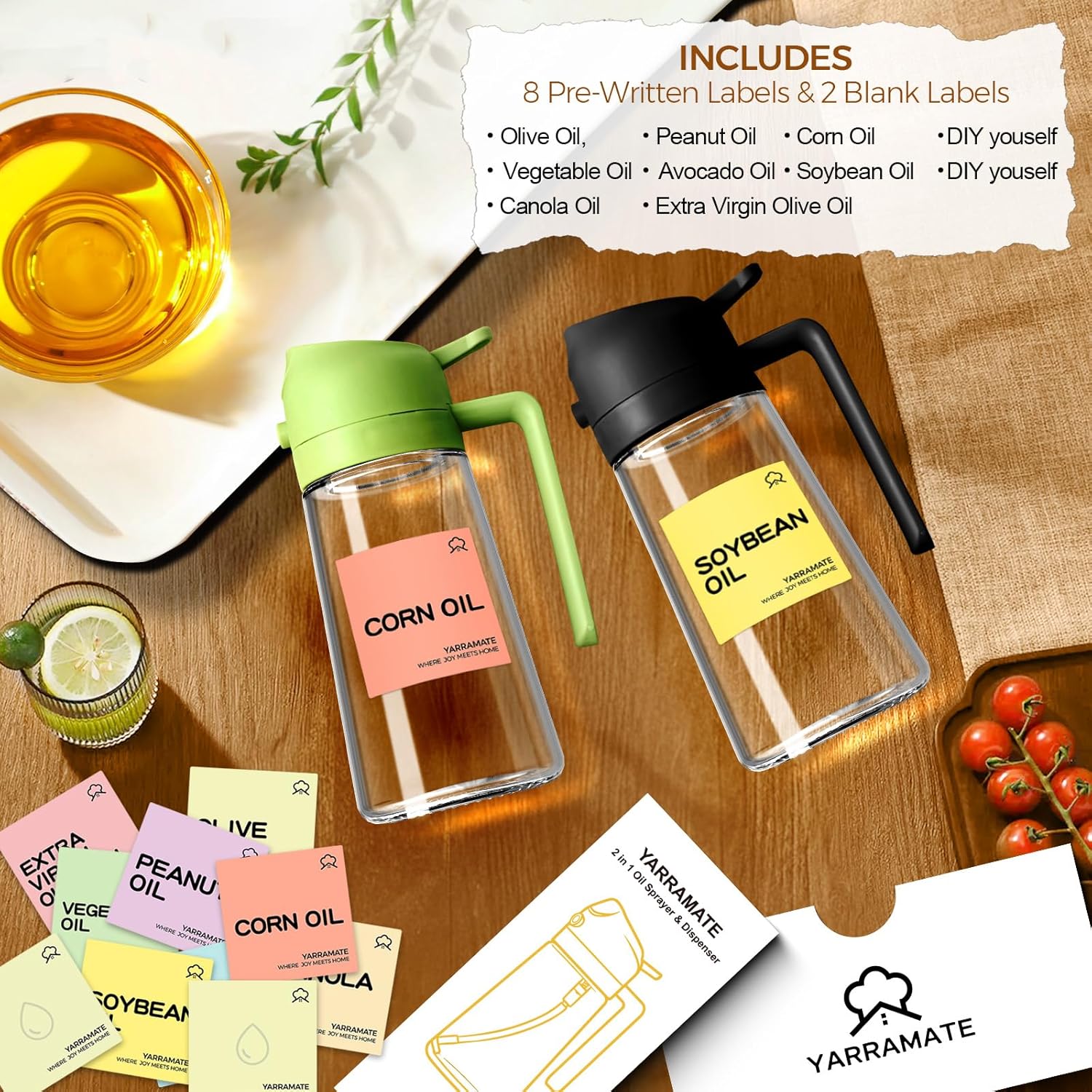 YARRAMATE 10 Color Labels - Perfect for Oil Sprayer Bottles | Durable & Easy to Use