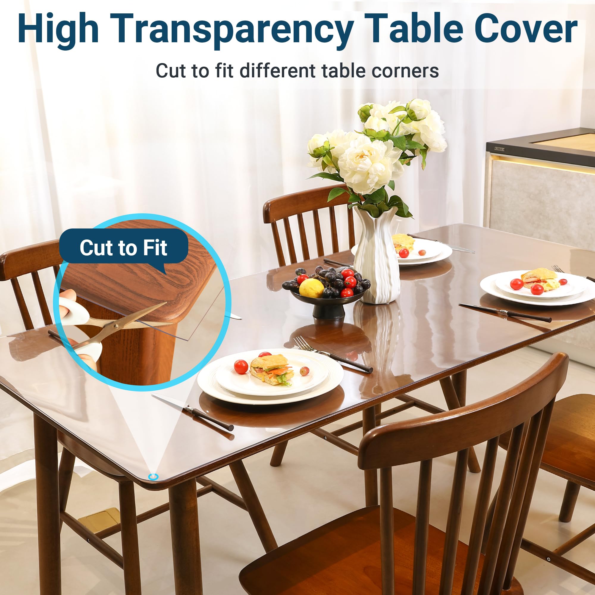 NAP2WELL Clear Table Cover Protector Rectangle 42 x 90 Inch, 2.0mm Transparent Plastic Table Protector Waterproof, Anti-Scratch Clear Desk Mat for Office Desktop Dresser Dining Table, FDA Compliant