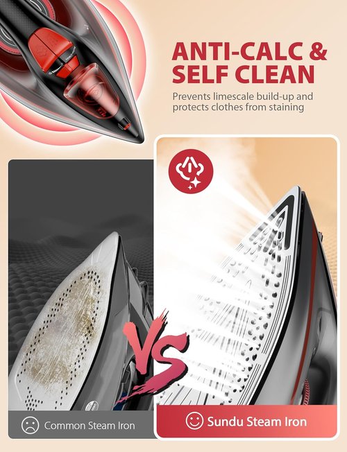 Home Steam 1500W Blue Steam Iron - Vertical Steamer with 350ml Leak-Proof Tank & Auto-Off Safety