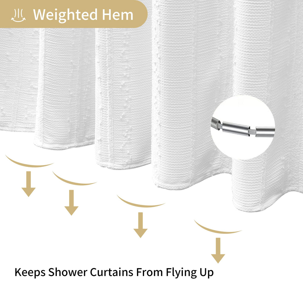 Lameirose White Shower Curtain Boho, Textured Shower Curtain Cotton Blend Waffle Weave Stripe Fabric Shower Curtains for Bathroom, Hotel, Washable, 72 x 72