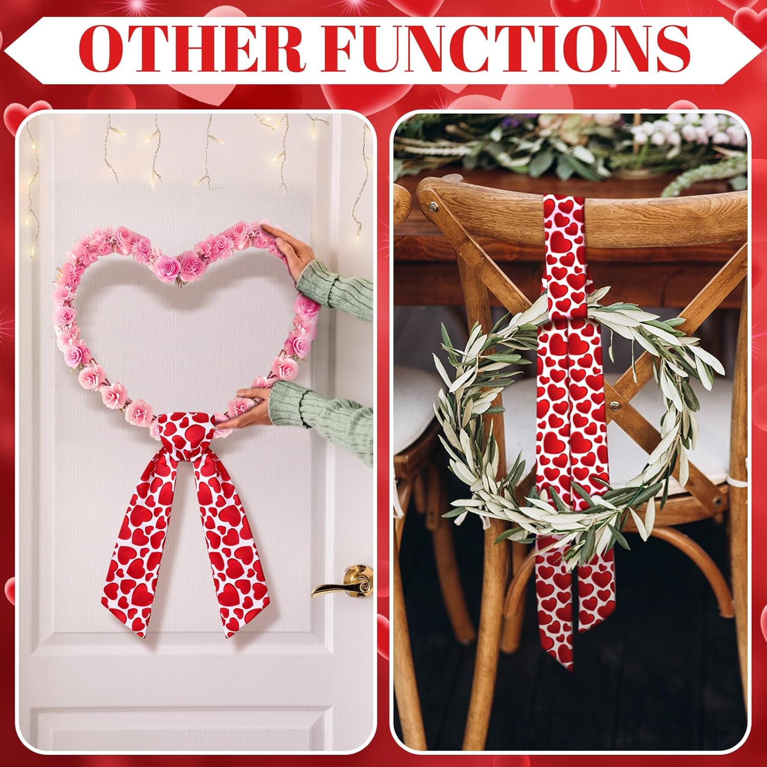 VitalCozy Wreath Sash Set - Embroidered Monogram Ribbon for Indoor/Outdoor Decor | 4.5" W x 56" L (Pink, Heart)