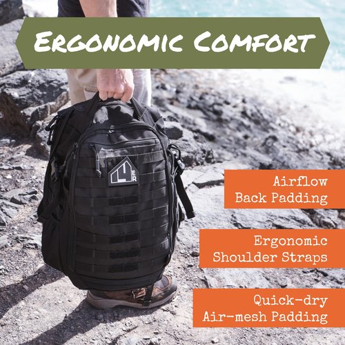 14er Tactical Backpack | 35L Capacity Military, 3-Day Bug Out Army | MOLLE Backpack Compatible PALS | Rucking EDC Hiking Survival, Black Tactical Backpack for Men