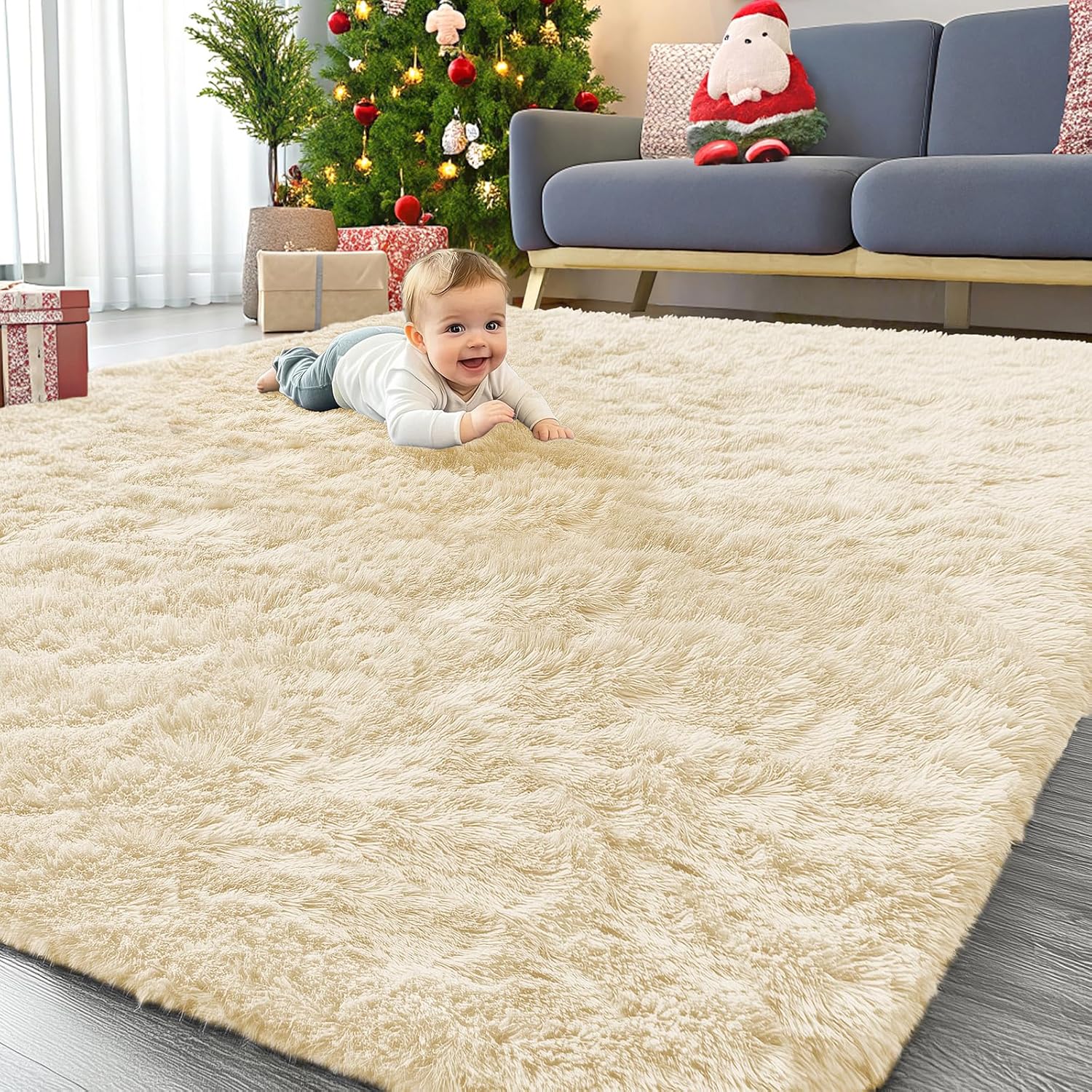 OLANLY Large Area Rug - Soft Fluffy Shaggy Carpet for Living Room & Bedroom | 6x9 ft, Cream