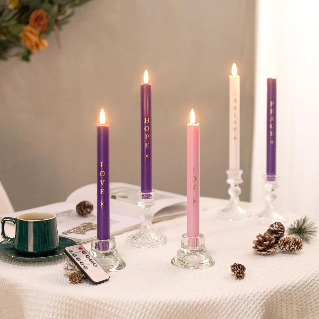 Stmarry Flameless Advent Candles - Realistic 3D Flames, Battery Operated | Set of 5, 10 Inch Tall with Remote Control