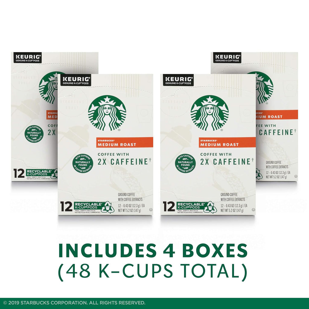 Starbucks Medium Roast K-Cup Coffee Pods - 2X Caffeine for Keurig Brewers | 48 Pods Total
