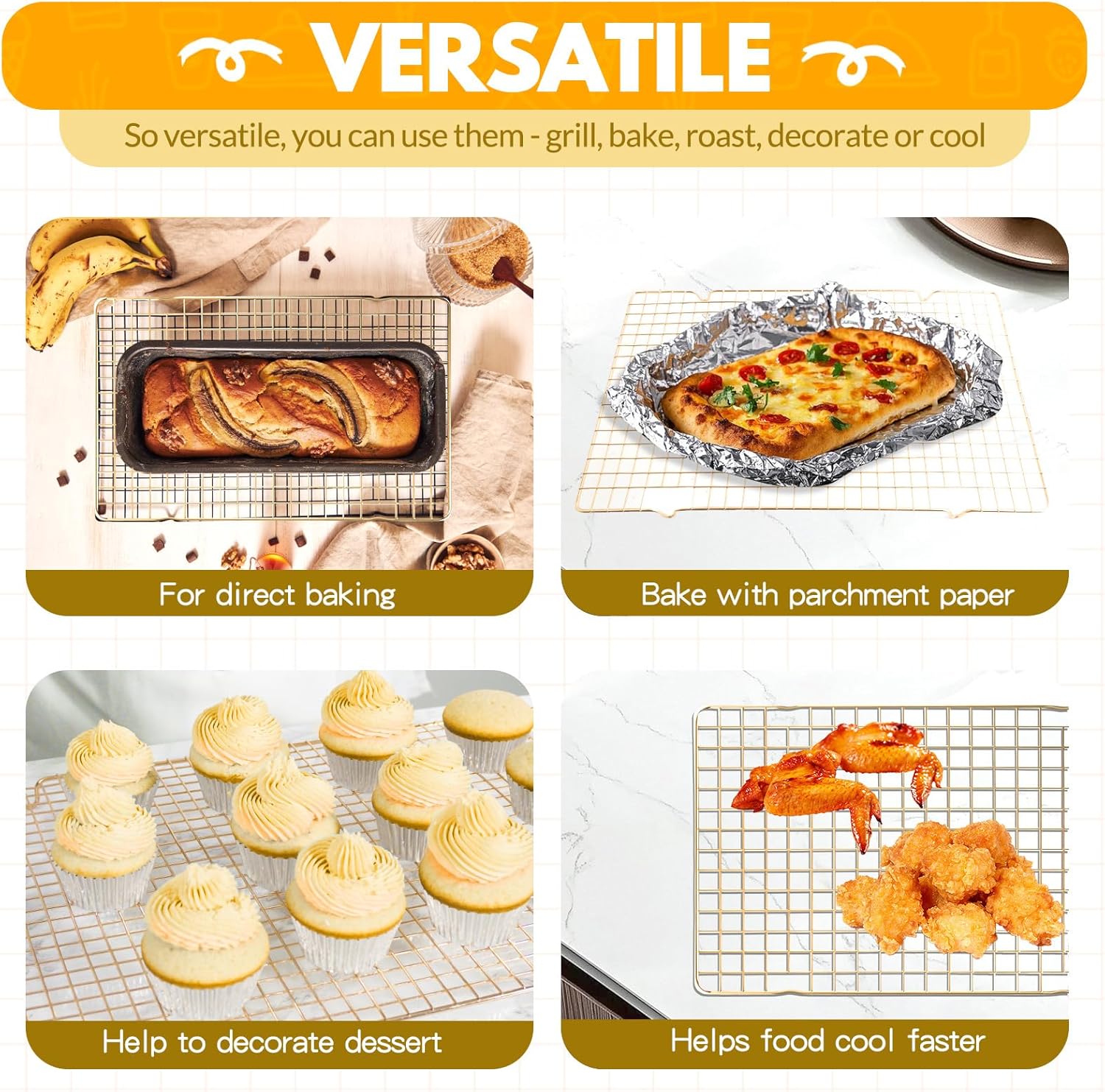 Skiennix Stainless Steel Cooling Racks - 2 PCS Baking & Cooking Set, 14.8x10 Inches, Oven Safe