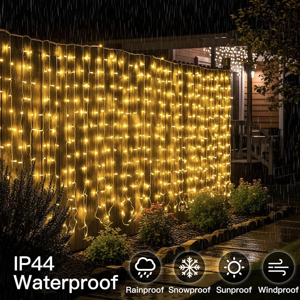 Suddus Curtain Lights - 300 LED Warm White String Lights for Bedroom | 9.8x9.8ft Backdrop Decor