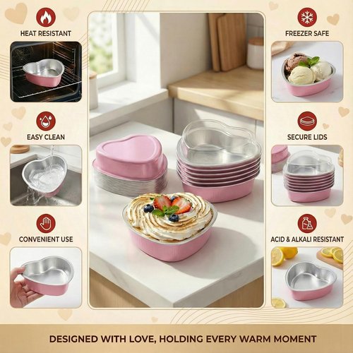 ZKNDRHJO 36 Pcs 9oz Valentine's Day Disposable Aluminum Foil Heart Cake Pan Set with Secure Lids, Premium Heart Shaped Cake Pans for Baking & Gifting,Pans for Holidays and Special Events (pink, 9OZ)