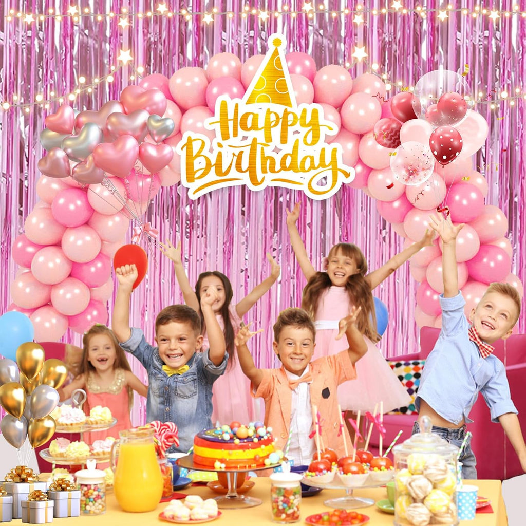 Pink Tinsel Curtain Backdrop by [Brand Name] - 2 Pack Metallic Foil Fringe for Parties & Events | 3.28 ft x 6.56 ft