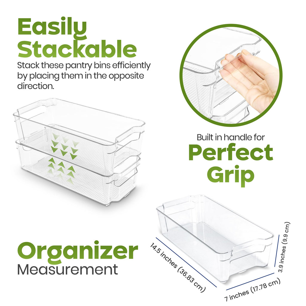 Utopia Home - Fridge & Refrigerator Organizer Bins (8 Pack), Clear Stackable Durable Plastic Storage Containers with Easy Grip Handles for Pantry, Kitchen Cabinets & Countertops