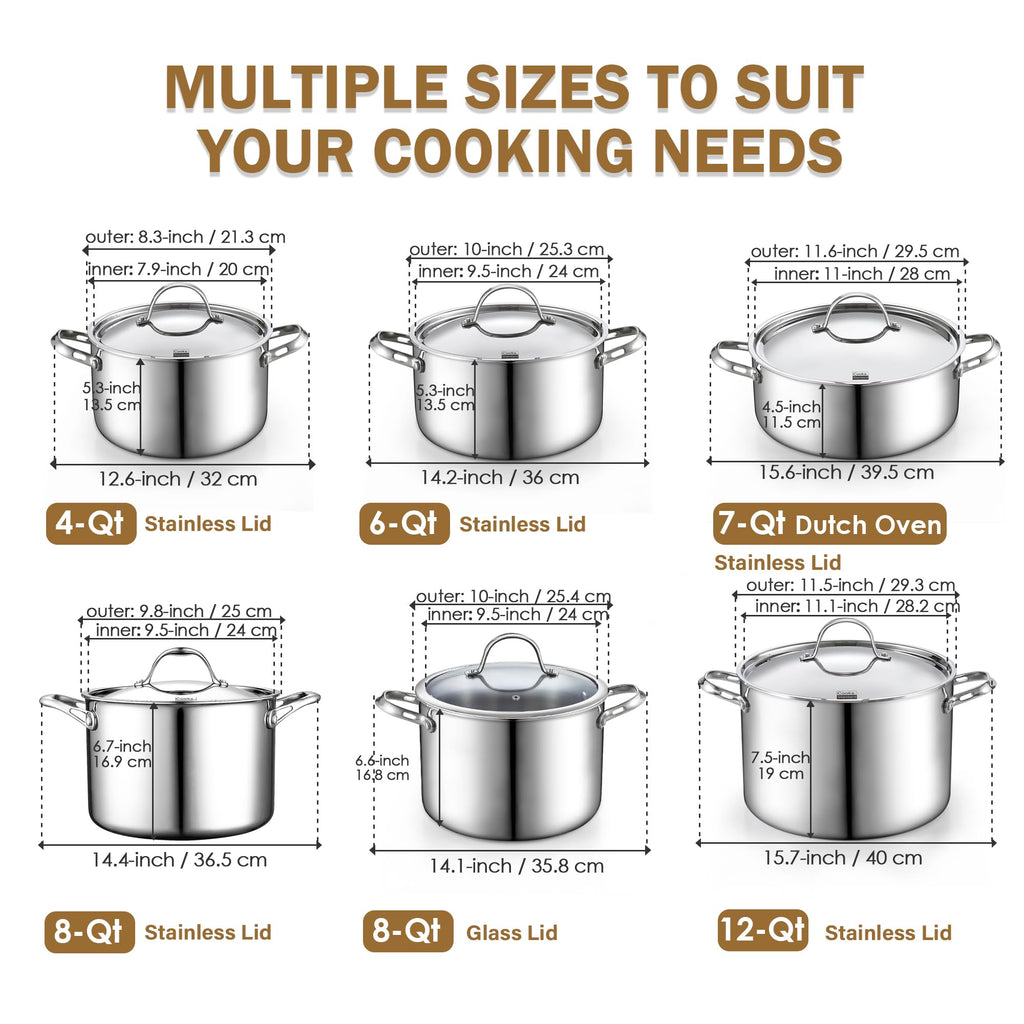 Cooks Standard Multi-Ply Clad 7 Quart Stock Pot, Stainless Steel Dutch Oven