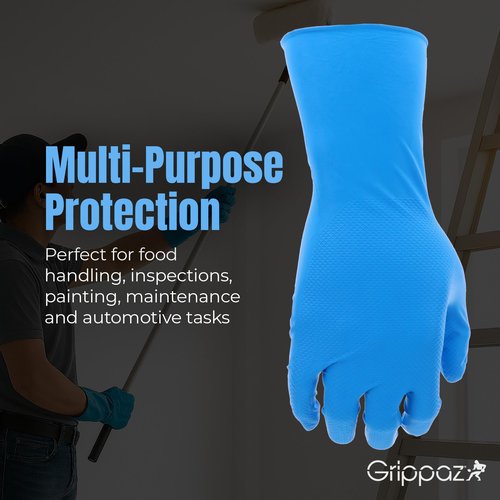 PIP Grippaz Food Plus 8 Mil Nitrile 12" Disposable Gloves 48-Pack, Fish Scale Grip, Enhanced Fatty Food Handling, Blue, 3X-Large (67-308/XXXL)