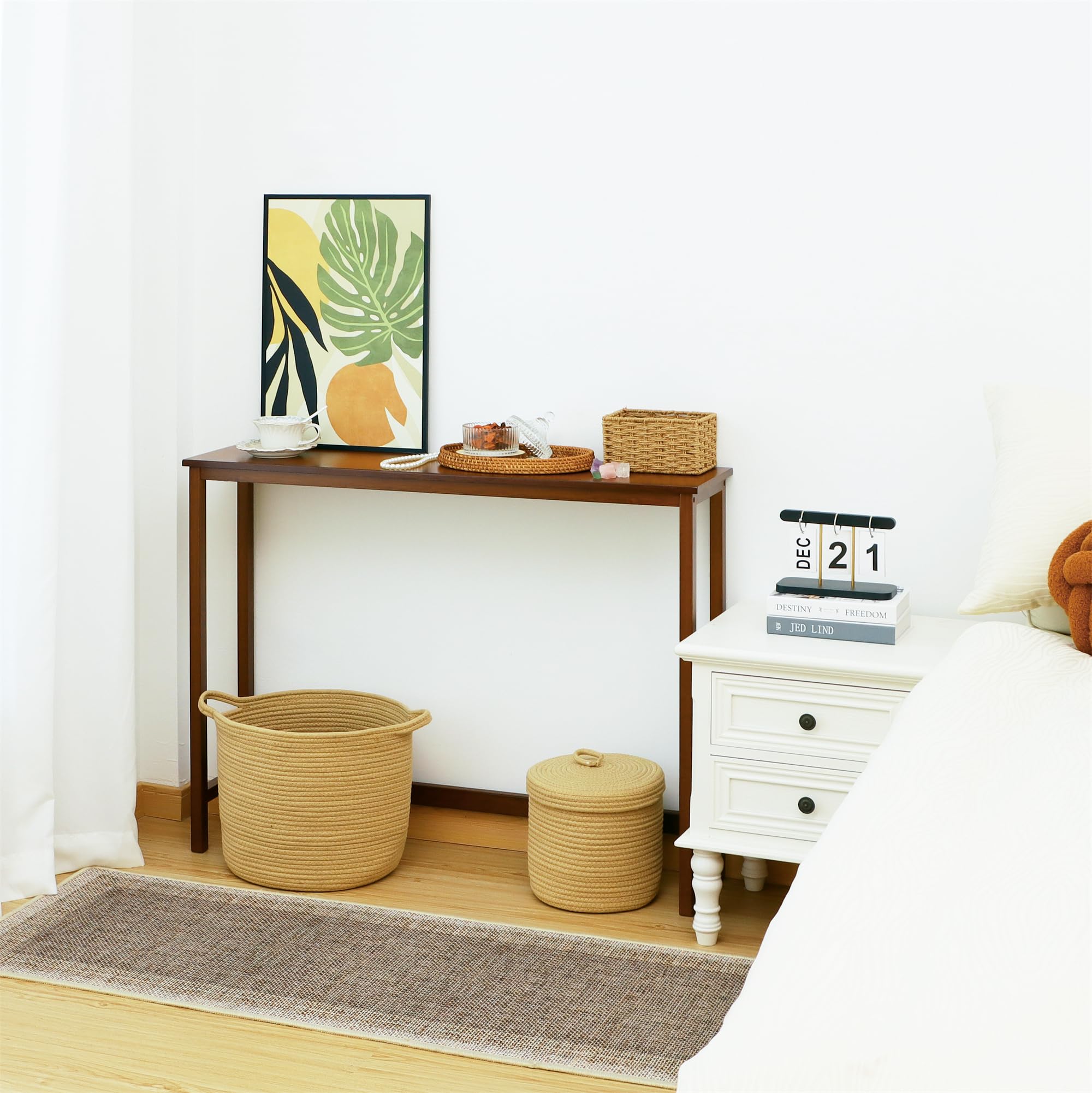 Mordchil HF Bamboo Narrow Console Table, 39.4"(L) Wood Small Entryway Table, Accent Slim Hallway Tables, Thin Sofa Side Tables for Hallway, Living Room, Bedroom, Foyer, Walnut