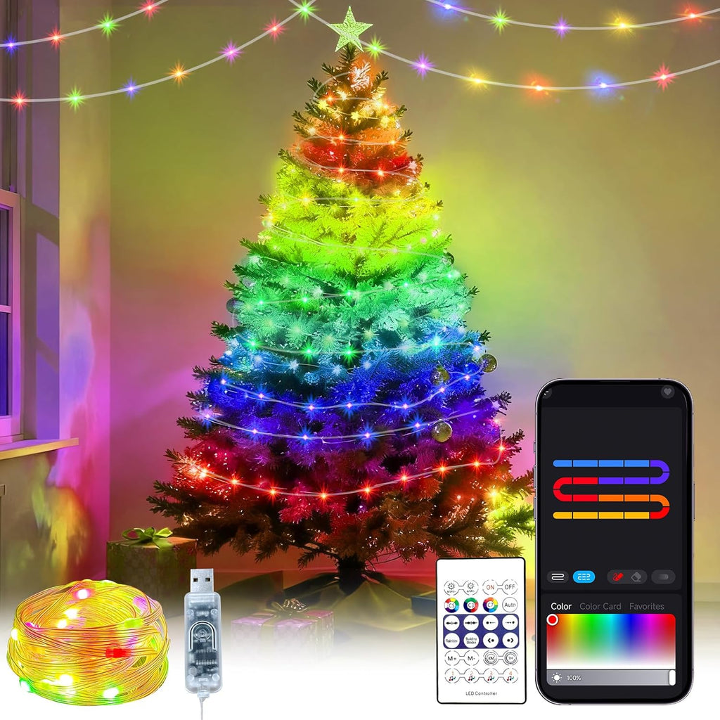 Skiennix USB Plug-In Christmas Fairy String Lights - 16ft 50 LED Color Changing with App Control & Remote Timer