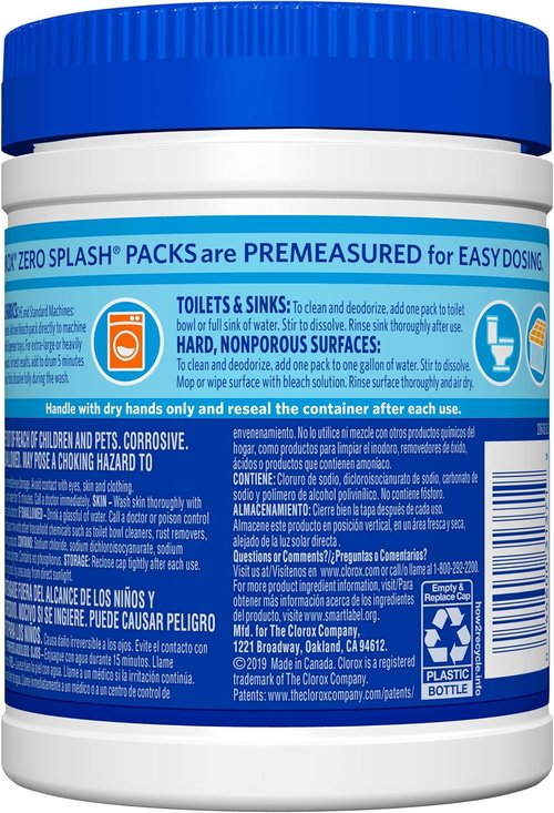 Clorox Zero Splash Bleach Packs - Convenient Laundry Pods for Effortless Cleaning | 4 Pack