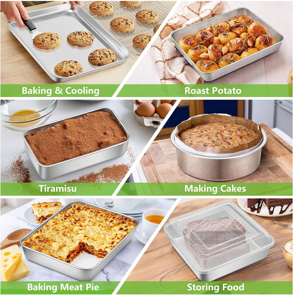 P&P CHEF Bakeware Set - 11-Piece Stainless Steel Baking Pans with Rack, Lasagna Pan, Cake Pans & More