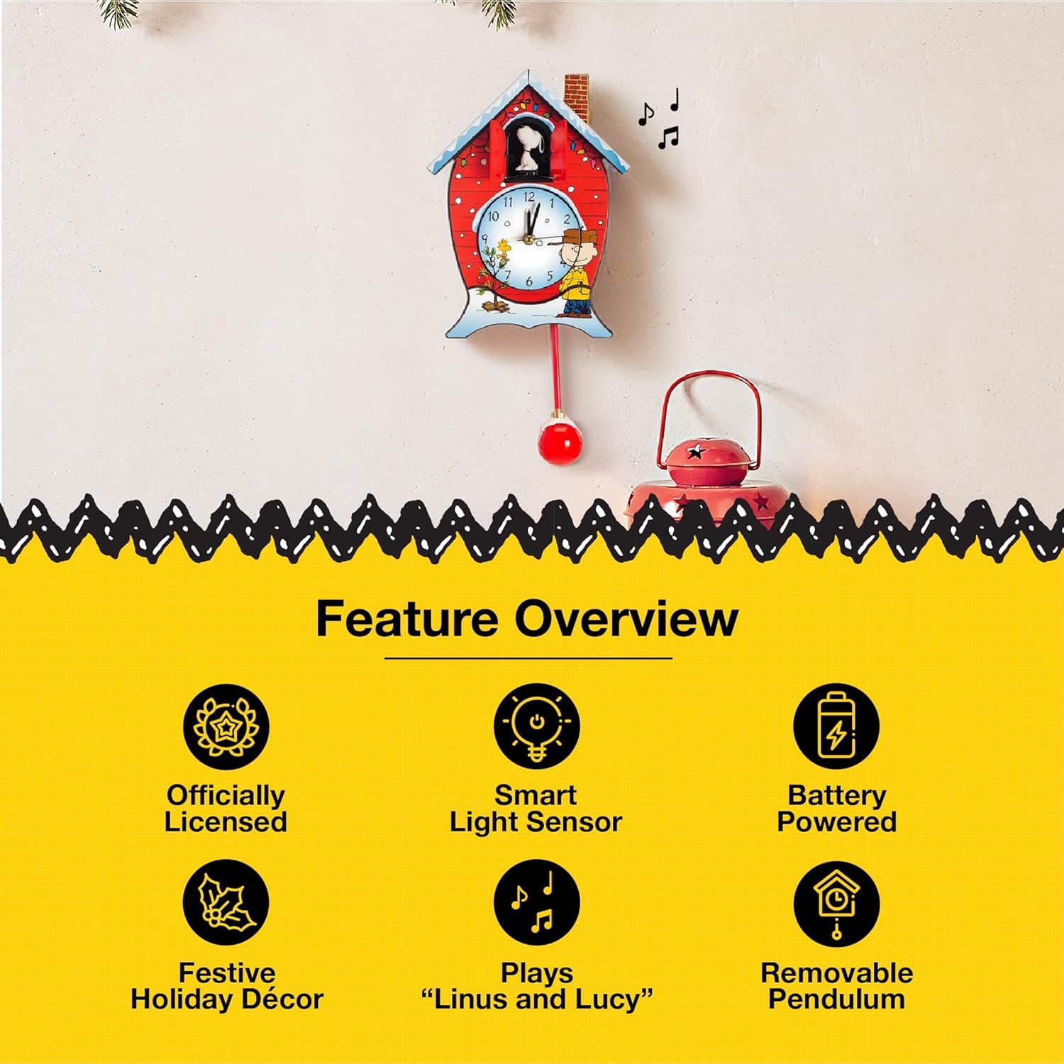 Mark Feldstein Peanuts Cuckoo Clock - Linus and Lucy Song | 17-Inch Red Design