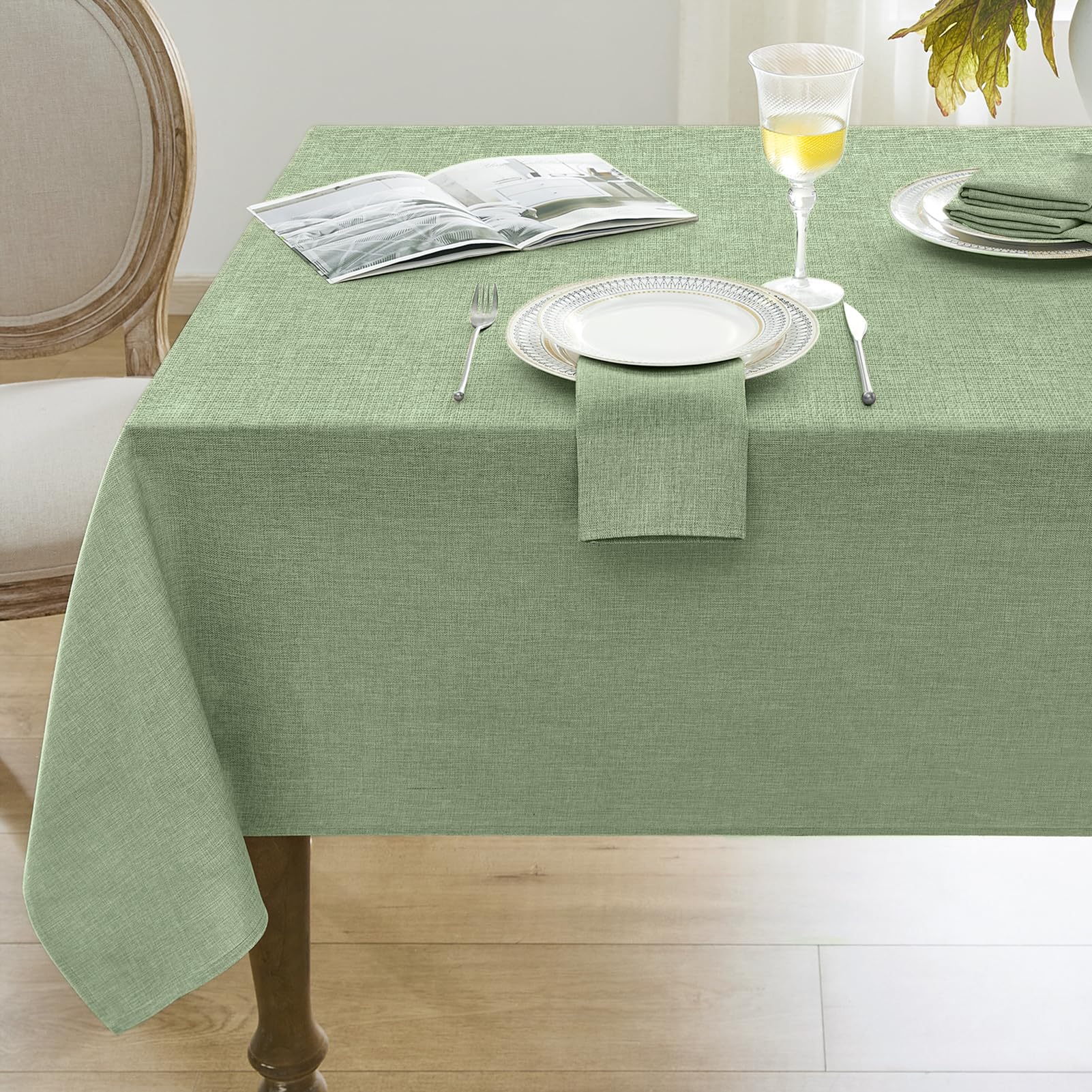 Softalker Outdoor Table Cloth Rectangle 70x52 Inch Sage Green Spring Tablecloths Linen Textured Stain and Wrinkle Resistant Decorative Dining Table Cover Waterproof for Easter,Party,Birthday,Coffee