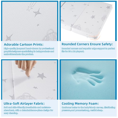 HDJOAPS Pack and Play Mattress for Baby Toddlers, Pack N Play Mattresses with Carry Bag Washable Cover