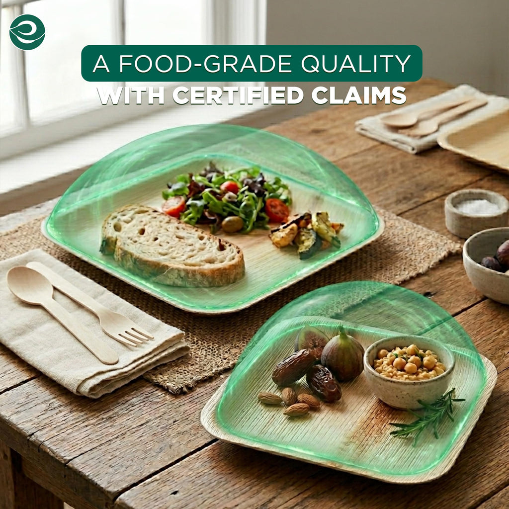 ECO SOUL Palm Leaf Like Bamboo Plates, 7 & 10 Inch Square, 100 Pack Bulk Disposable Dinnerware Combo, Compostable Biodegradable Natural Wooden Tableware, Party Pack for Catering, Wedding, Events