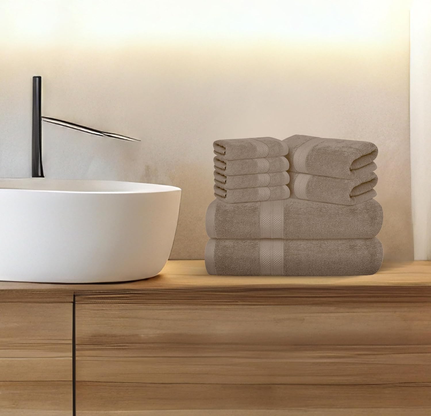 Avalon Towels Luxury 8-Piece Beige Towel Set | 100% Ring Spun Cotton, Highly Absorbent, 600 GSM