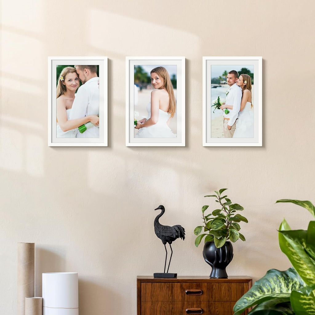 Upsimples 11x17 Picture Frame Set of 5 - Versatile Wall Gallery Frames for 9x15 or 11x17 Photos | White
