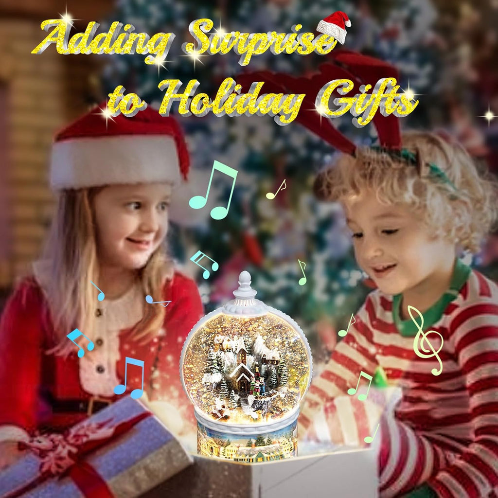 Skiennix Large Christmas Snow Globe - Rotating Santa Train Music Box | 10.2-Inch, 8 Melodies, USB & Battery-Powered