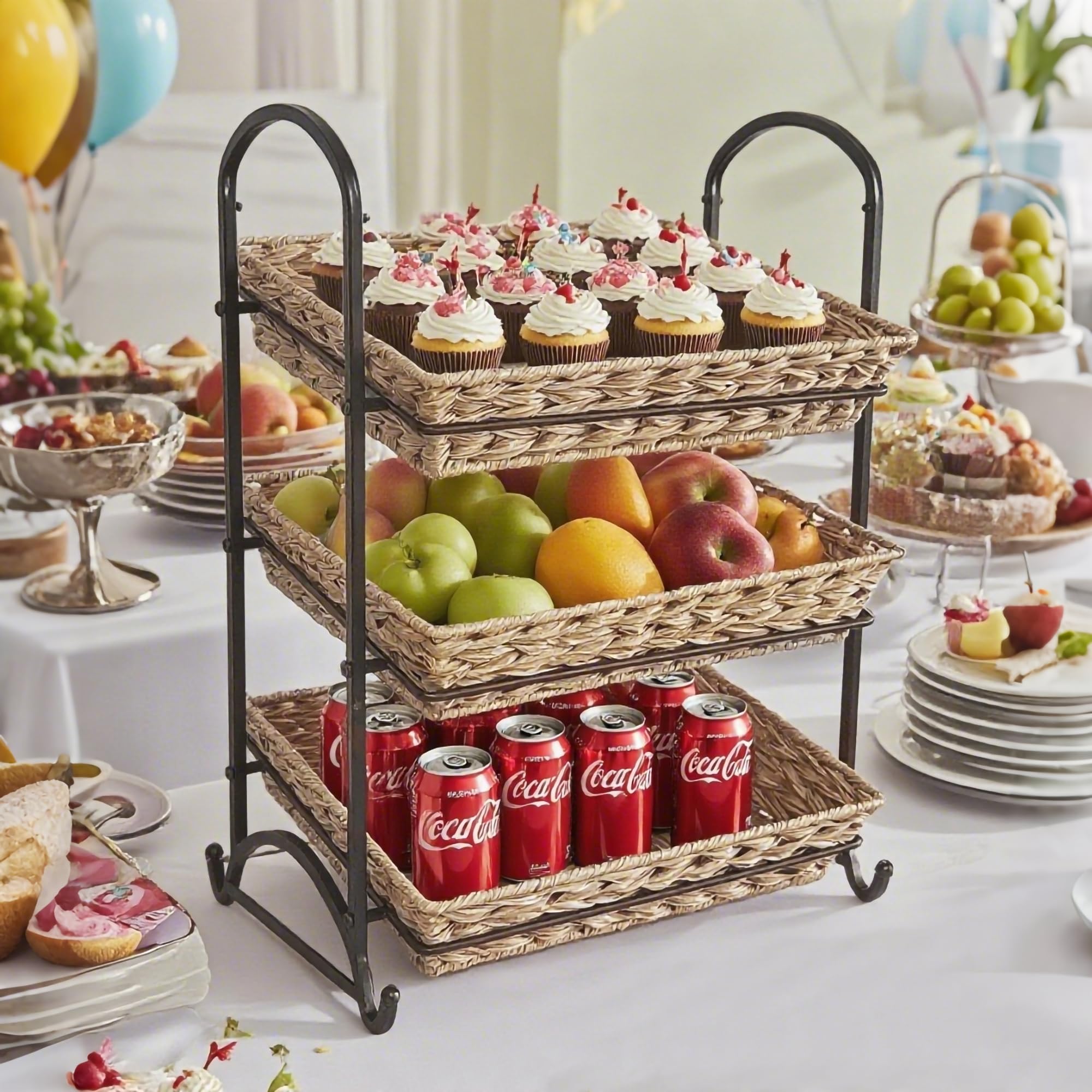 Lihou PapaQ Stackable Candy Display Rack with Rattan |Stackable Candy Organizer|Multi-Function Snack Rack&Shelf for Chips |Perfect Display Solution for Stores (Brown, Large)