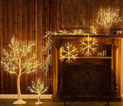 Hairui Lighted White Twig Tree with Fairy Lights 4FT 150 LED Lights for Christmas Home Holiday Decoration Indoor Outdoor Use