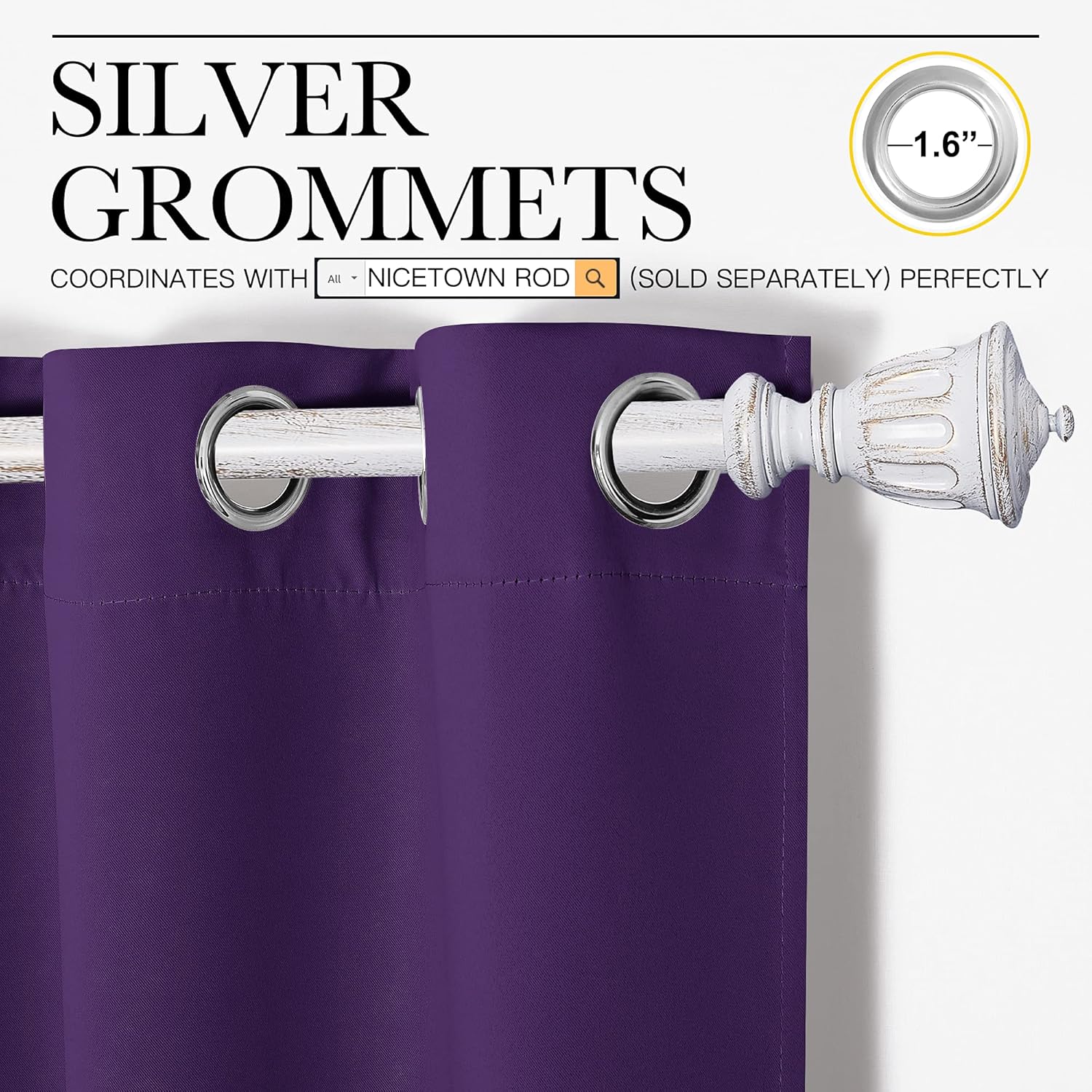 NICETOWN Purple Blackout Curtains - Noise Reducing & Thermal Insulated | 90 Inches Long, 55 Inches Wide (2 Panels)