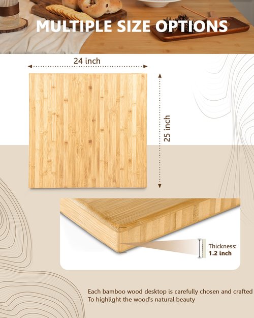 24"x25" Butcher Block Countertop, DIY Bamboo Countertop, 1.2'' Thick Waterproof Table Top, Used as Cutting Board, Stovetop Cover, Office Desk Top, Dining Room Table, Laundry Counter, Kitchen Counter