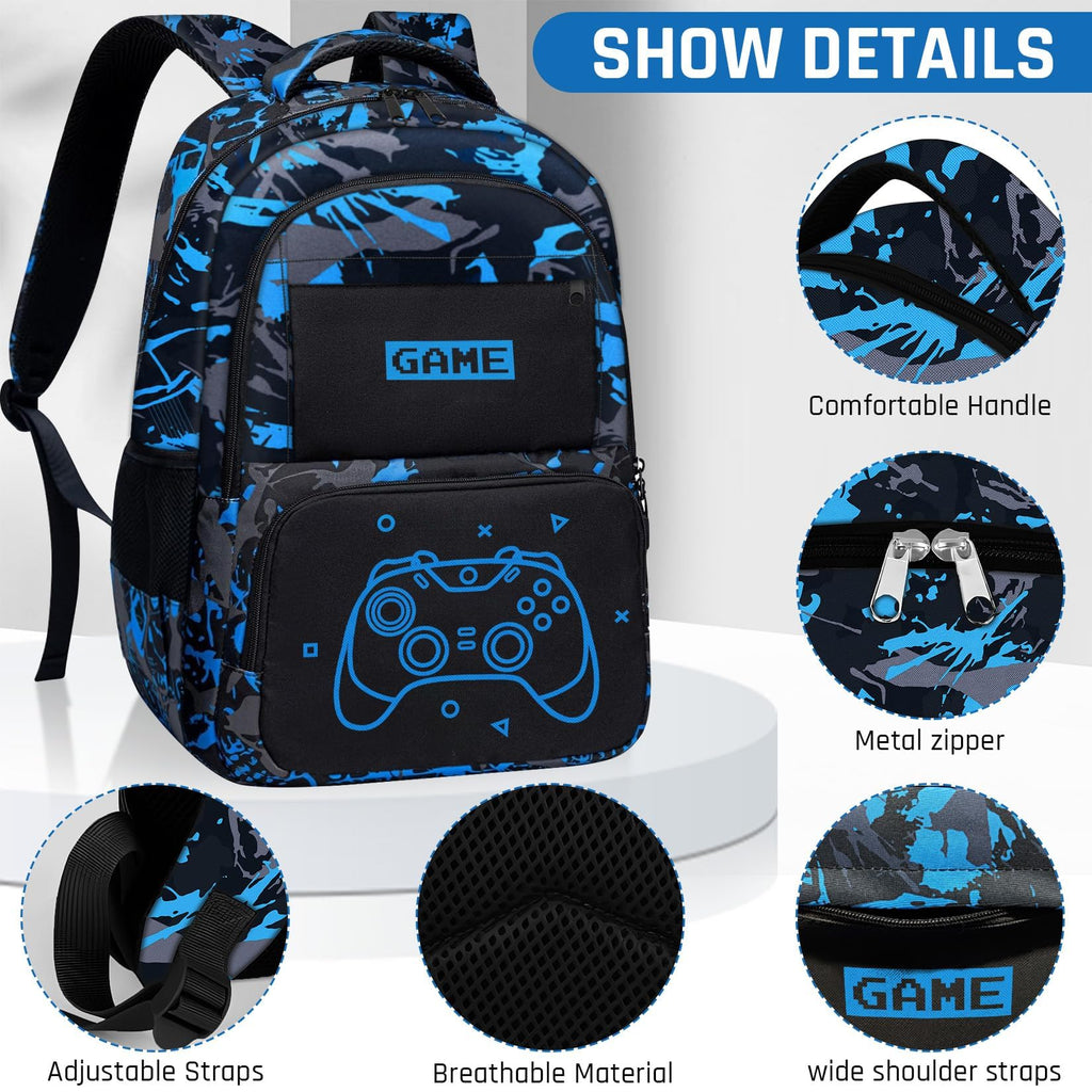 Fitvc Glow in The Dark Backpack for Boys - Game Boys Backpack for Kids Children Teens Elementary Middle School - 17″ Gamer Bookbag Travel Back Pack for Age 6-18