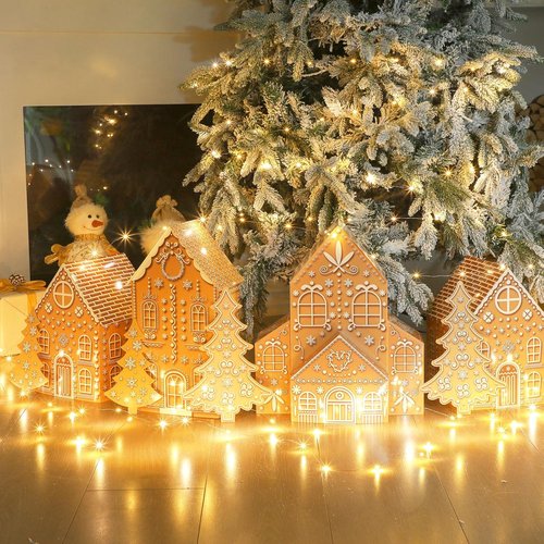 Ctosree Gingerbread House Kit - Large Cardboard Christmas Village with Lighted Trees | Holiday Decor
