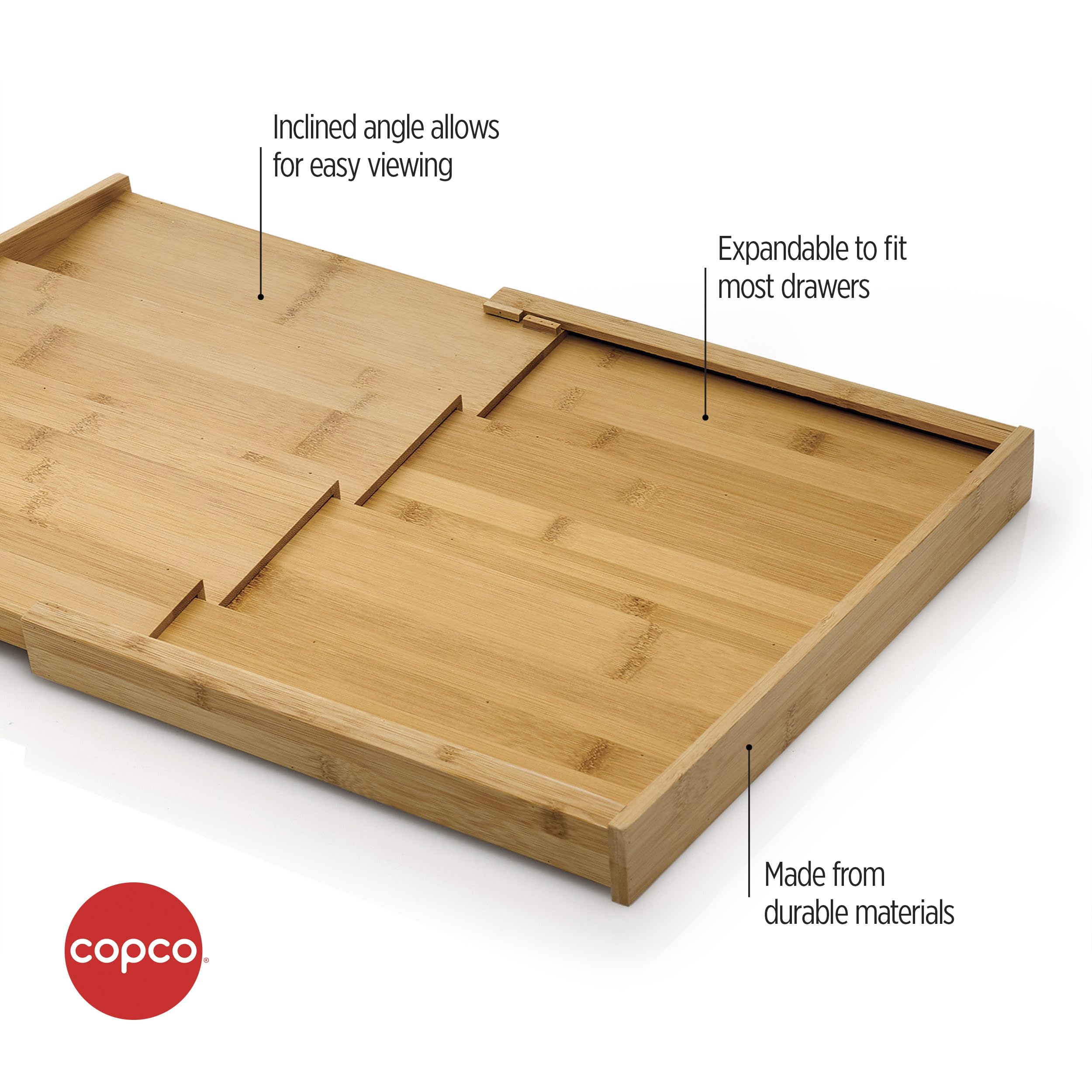Copco 4 Tier Expandable Bamboo Spice Organizer for Drawers, Adjustable from 12.2 inch to 23 Inch, In Drawer Rack for Kitchen, Holds 32 Jars, Durable & Eco-Friendly Spice Storage Solution