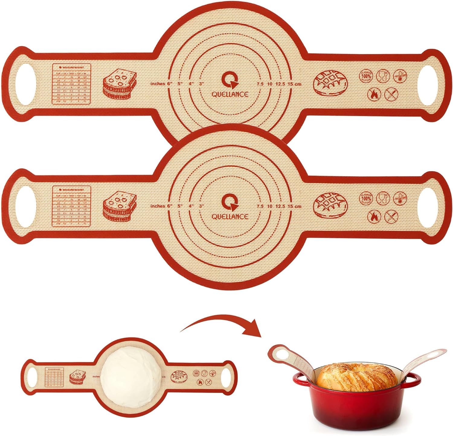 Skiennix Silicone Sourdough Bread Sling Mat - Non-Stick Baking Slings for Dutch Oven | 2-Pack, Durable & Reusable