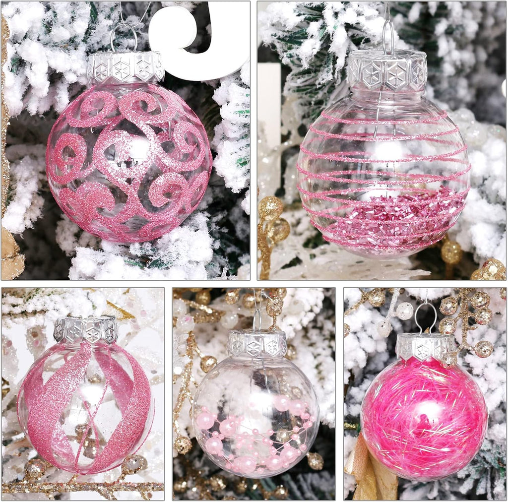 Skiennix 30-Piece Christmas Ornaments Set - Clear Pink Shatterproof Baubles for Holiday Decor